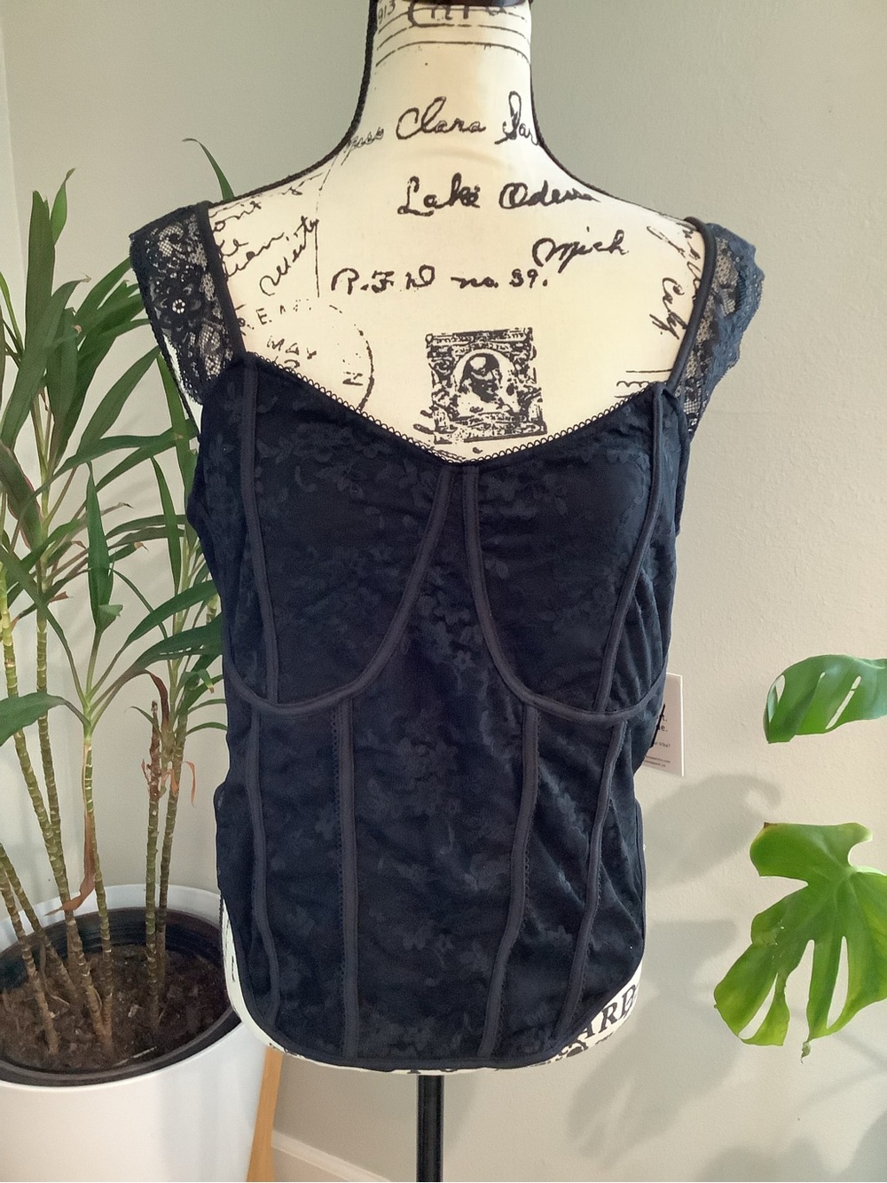 Black Lace-Trim Velvet Camisole NWT